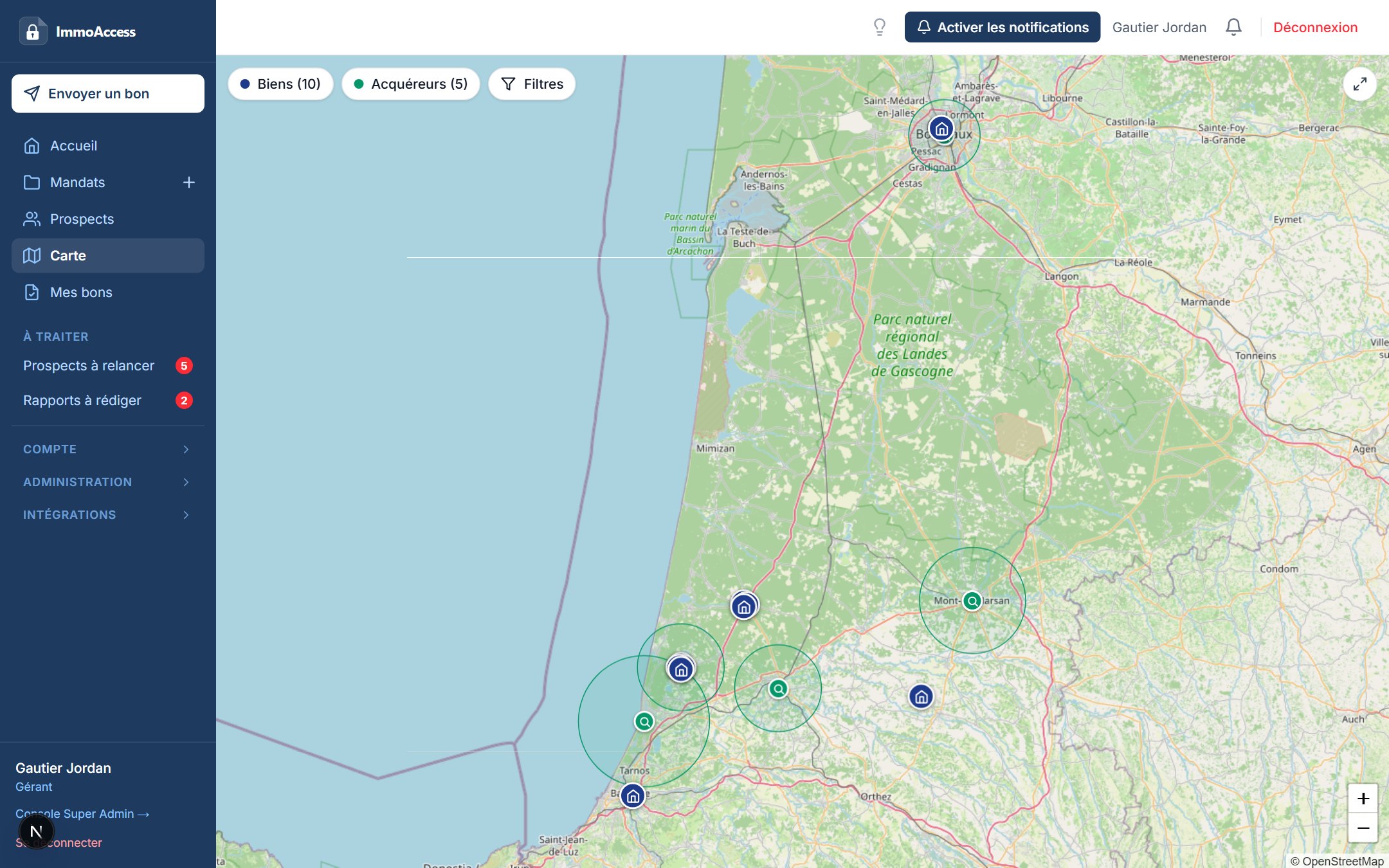 Carte ImmoAccess : biens et acquéreurs géolocalisés